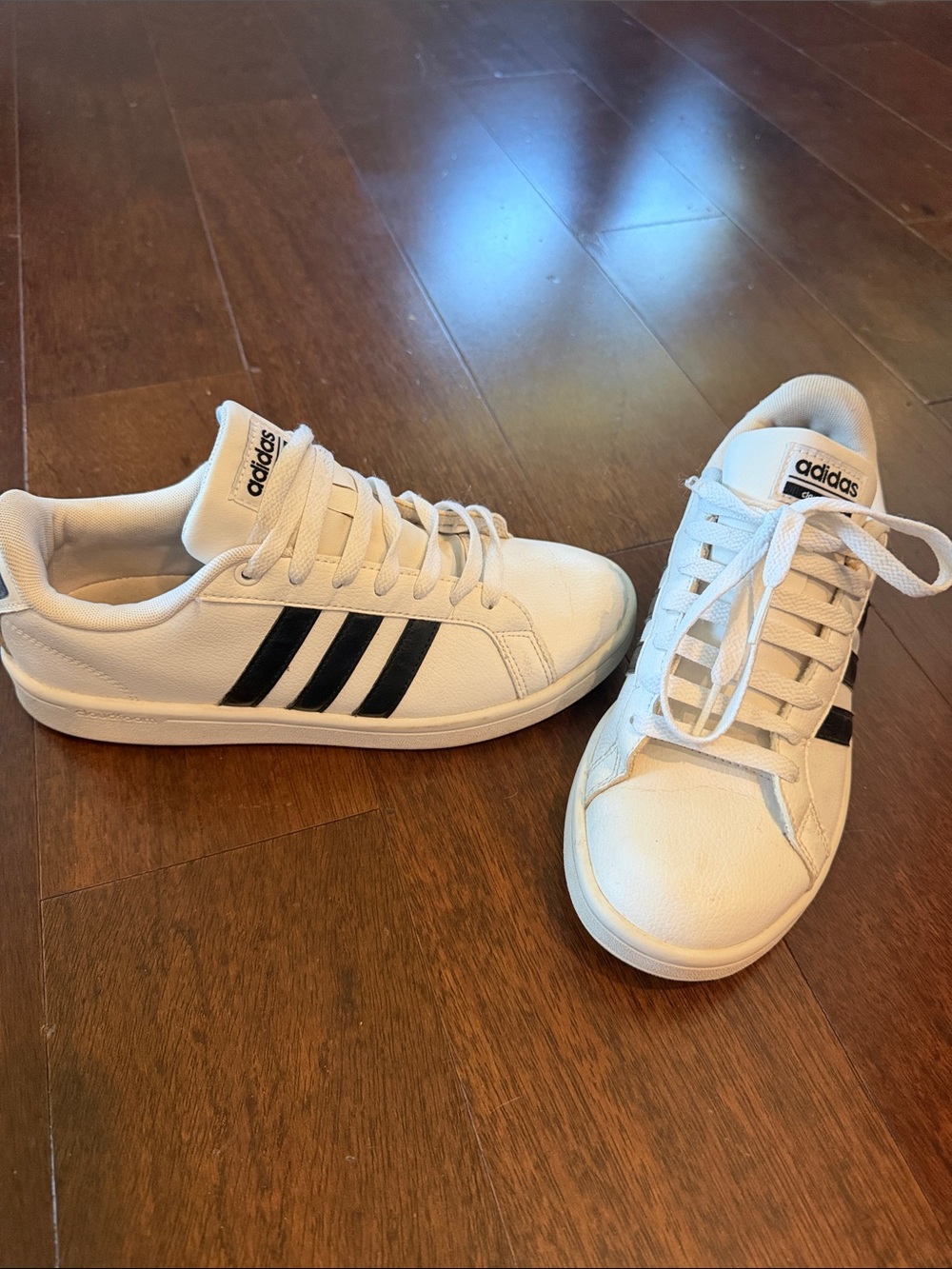 adidas White Low-Top Sneakers with Black Stripes